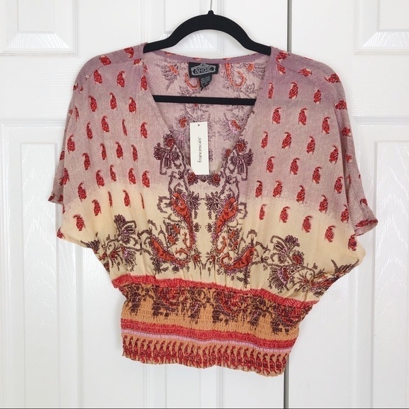 Francesca’s Serena Smocked Waist Paisley Blouse NWT - Picture 3 of 8